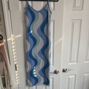 Blue and Gray Wave Pattern Dress